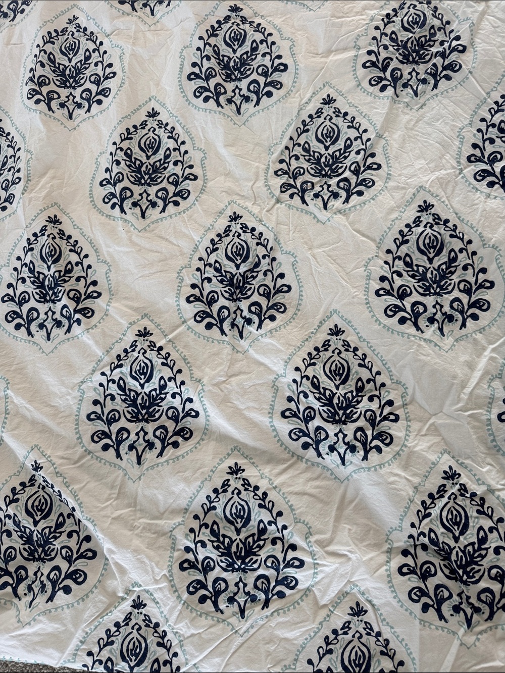 West Elm Queen Duvet Cover Jay Street Block Print Cotton Floral Blue White - Picture 6 of 8